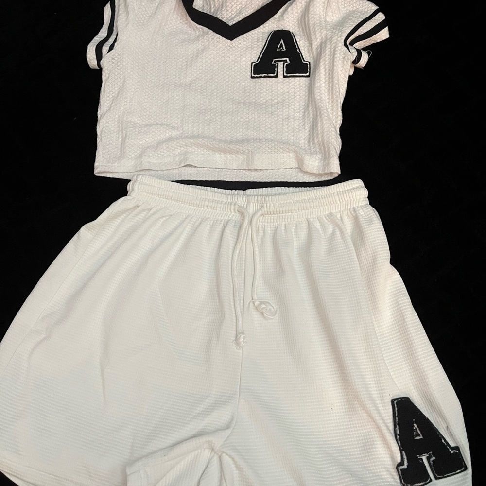 SHEIN Black and White Textured Top with Letter A